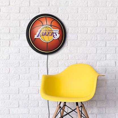 Los Angeles Lakers Basketball Slimline Round Lighted Wall Sign Room View