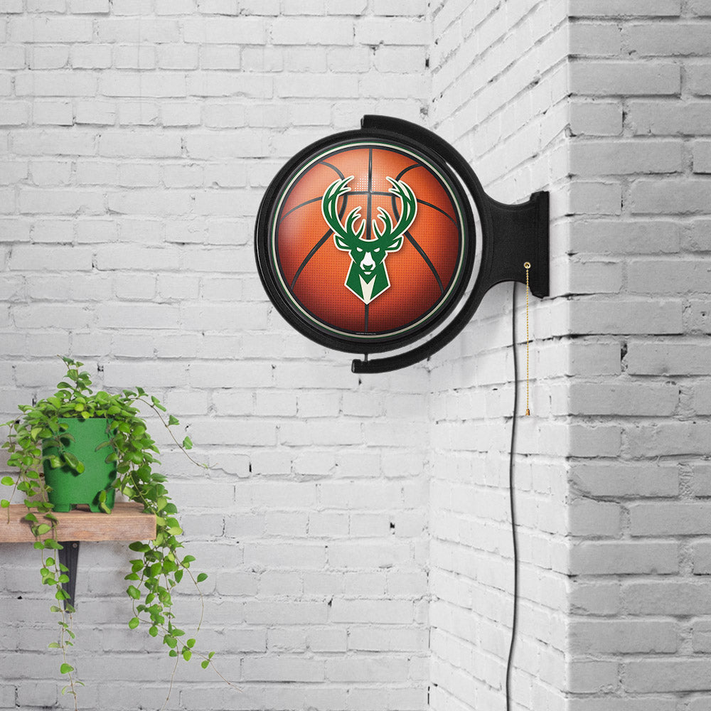 Milwaukee Bucks Round Basketball Rotating Wall Sign Room View