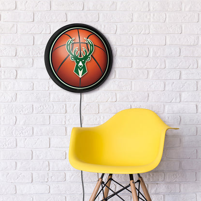 Milwaukee Bucks Basketball Slimline Round Lighted Wall Sign Room View