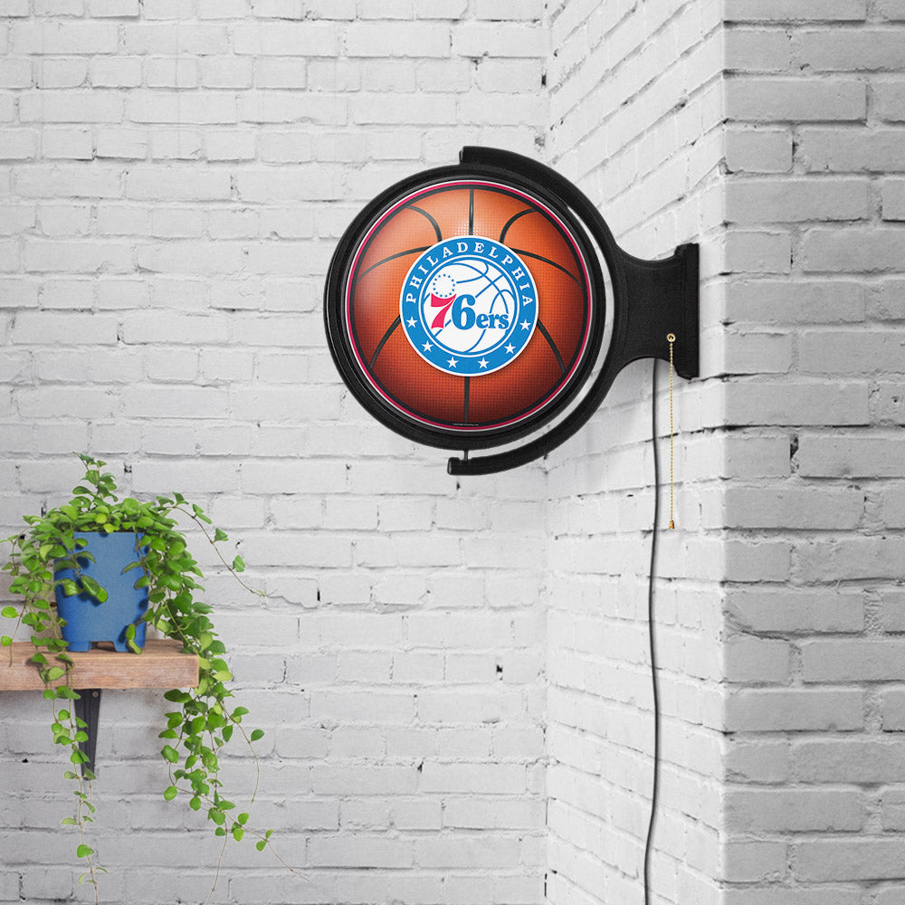 Philadelphia 76ers Round Basketball Rotating Wall Sign Room View