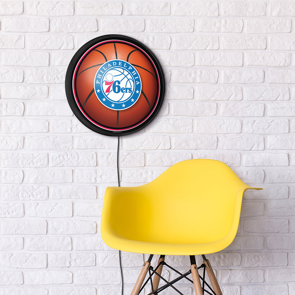 Philadelphia 76ers Basketball Slimline Round Lighted Wall Sign Room View