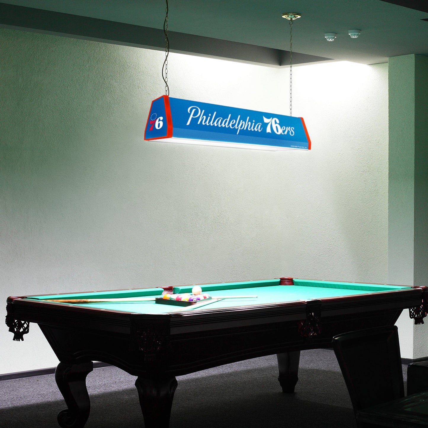 Philadelphia 76ers Standard Pool Table Light Room View