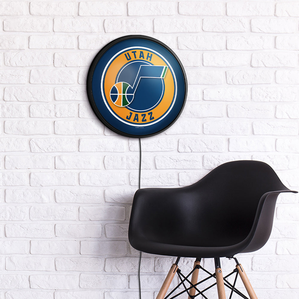 Utah Jazz Slimline Round Lighted Wall Sign Room View