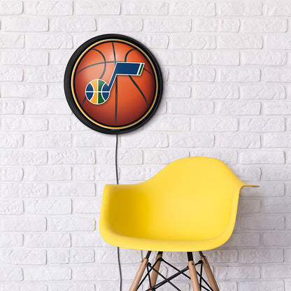 Utah Jazz Basketball Slimline Round Lighted Wall Sign Room View
