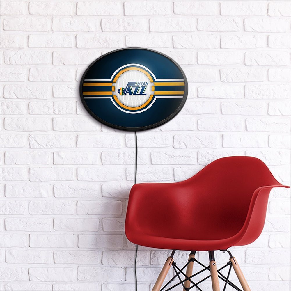 Utah Jazz Slimline Oval Lighted Wall Sign Room View