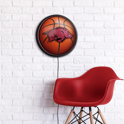 Arkansas Razorbacks Basketball Slimline Round Lighted Wall Sign Room View