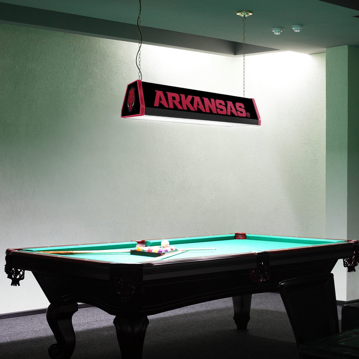 Arkansas Razorbacks Standard Pool Table Light Room View