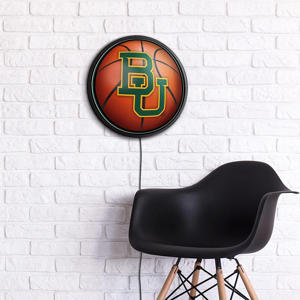 Baylor Bears Basketball Slimline Round Lighted Wall Sign Room View