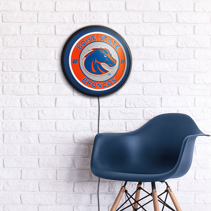 Boise State Broncos Slimline Round Lighted Wall Sign Room View