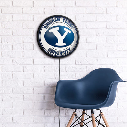BYU Cougars Slimline Round Lighted Wall Sign Room View