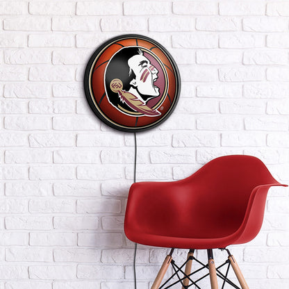 Florida State Seminoles Basketball Slimline Round Lighted Wall Sign Room View
