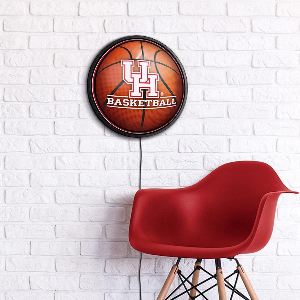 Houston Cougars Basketball Slimline Round Lighted Wall Sign Room View
