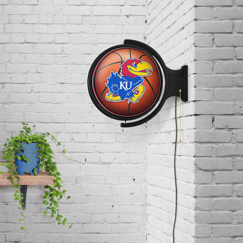 Kansas Jayhawks Round Basketball Rotating Wall Sign Room View