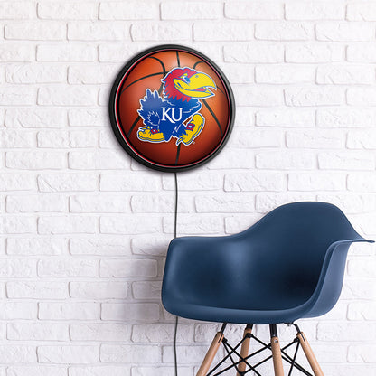 Kansas Jayhawks Basketball Slimline Round Lighted Wall Sign Room View