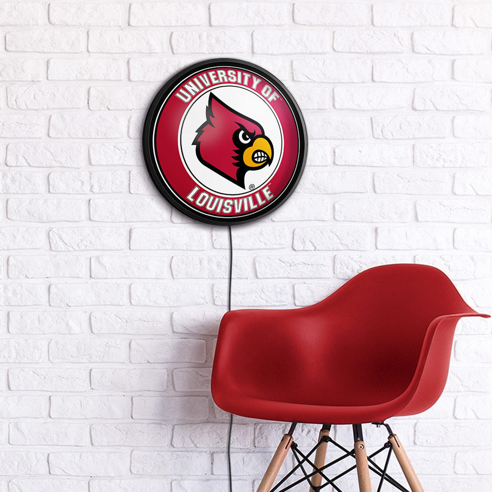 Louisville Cardinals Slimline Round Lighted Wall Sign Room View