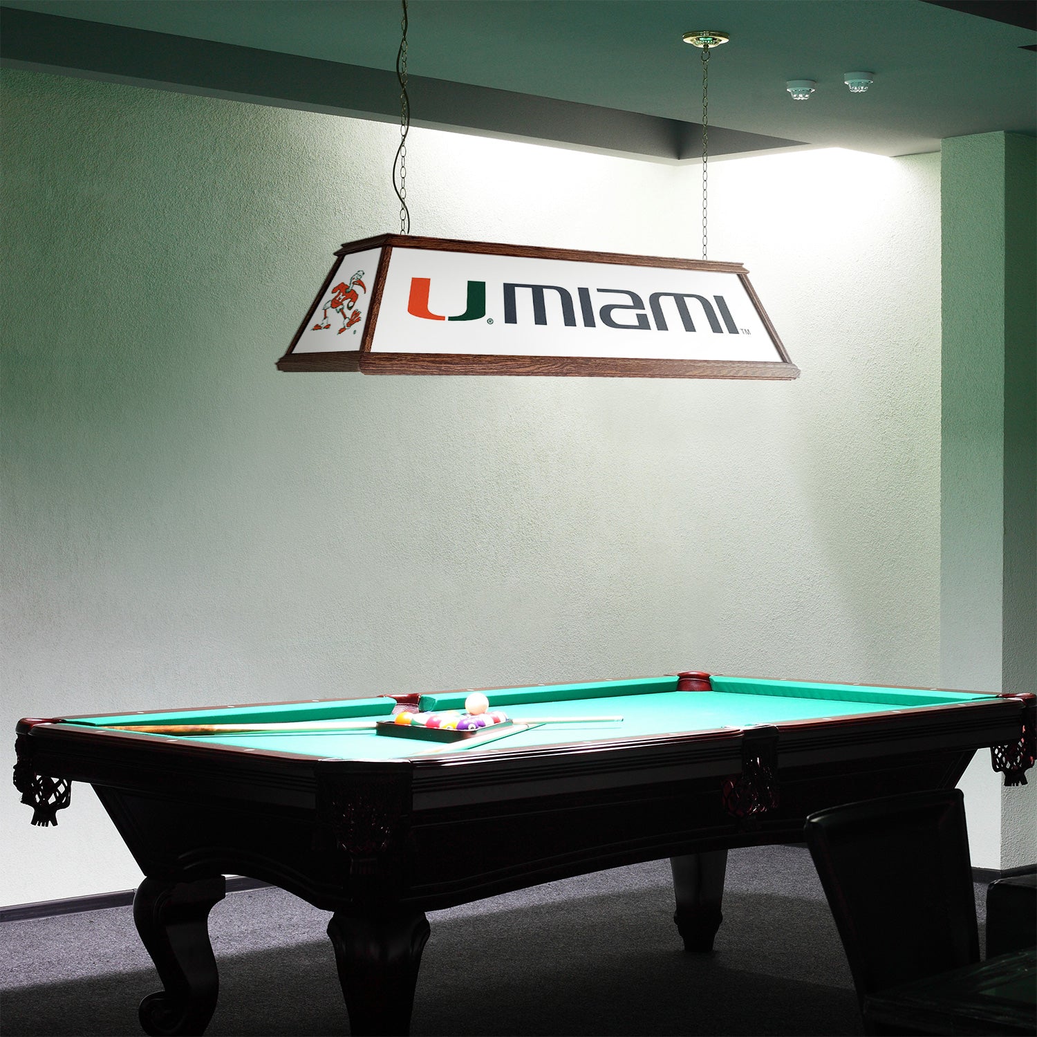 Miami Hurricanes Premium Pool Table Light Room View