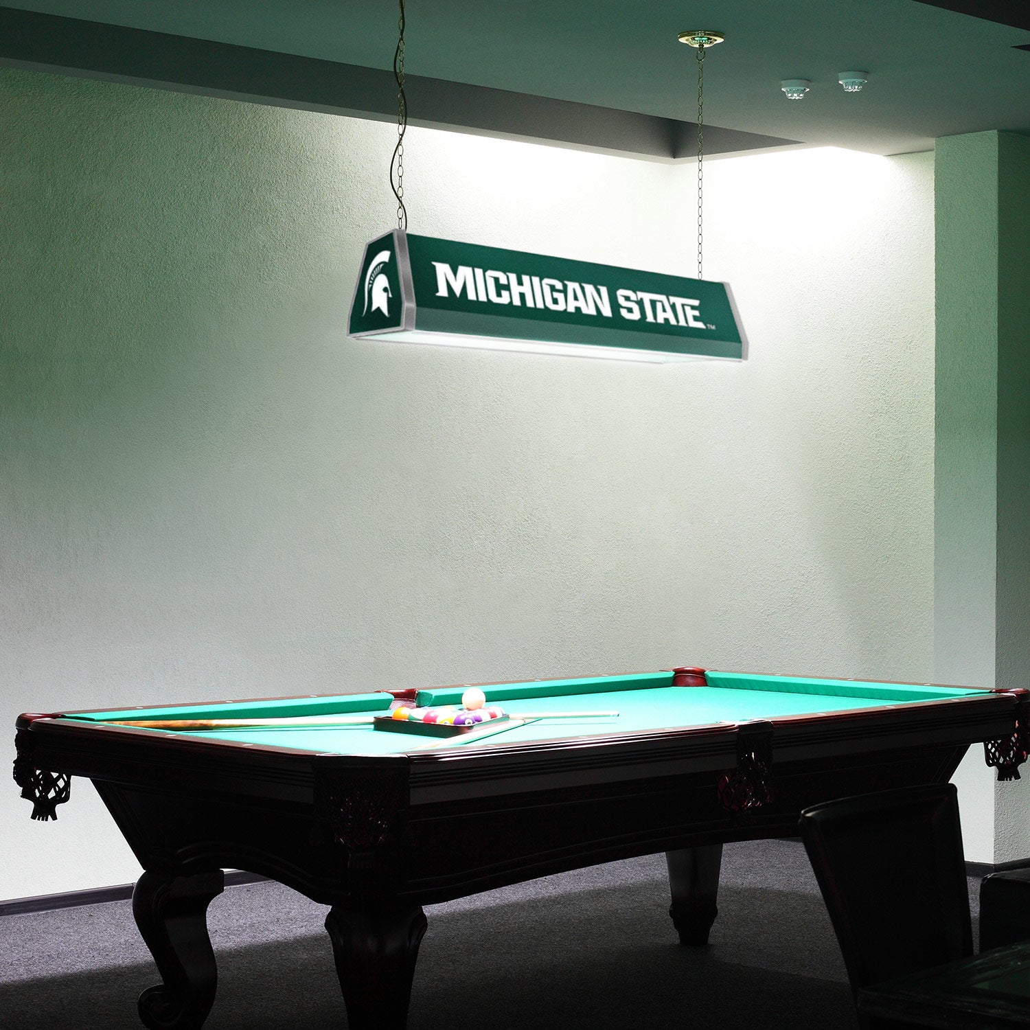 Michigan State Spartans Standard Pool Table Light Room View