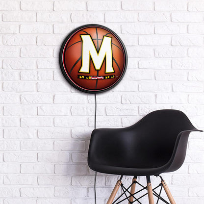 Maryland Terrapins Basketball Slimline Round Lighted Wall Sign Room View