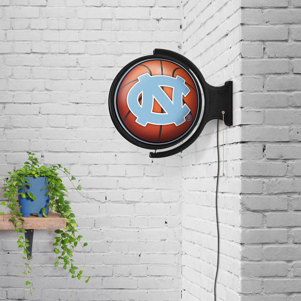 North Carolina Tar Heels Round Basketball Rotating Wall Sign Room View