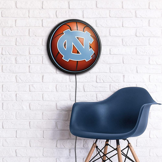 North Carolina Tar Heels Basketball Slimline Round Lighted Wall Sign Room View