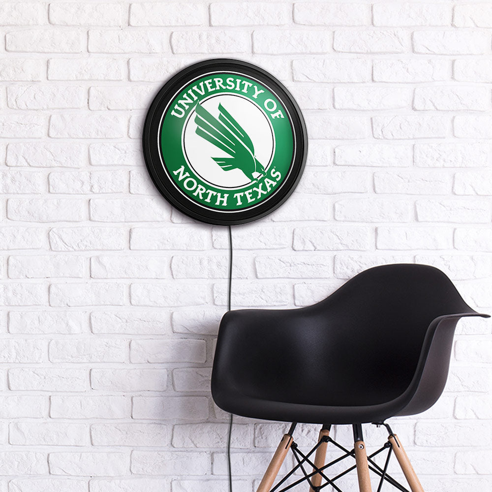 North Texas Mean Green Slimline Round Lighted Wall Sign Room View