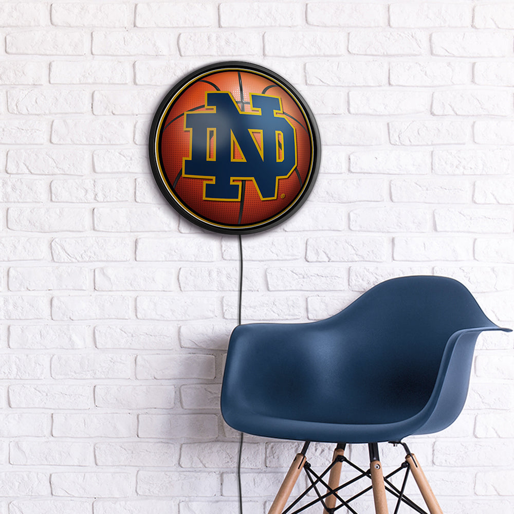 Notre Dame Fighting Irish Basketball Slimline Round Lighted Wall Sign Room View