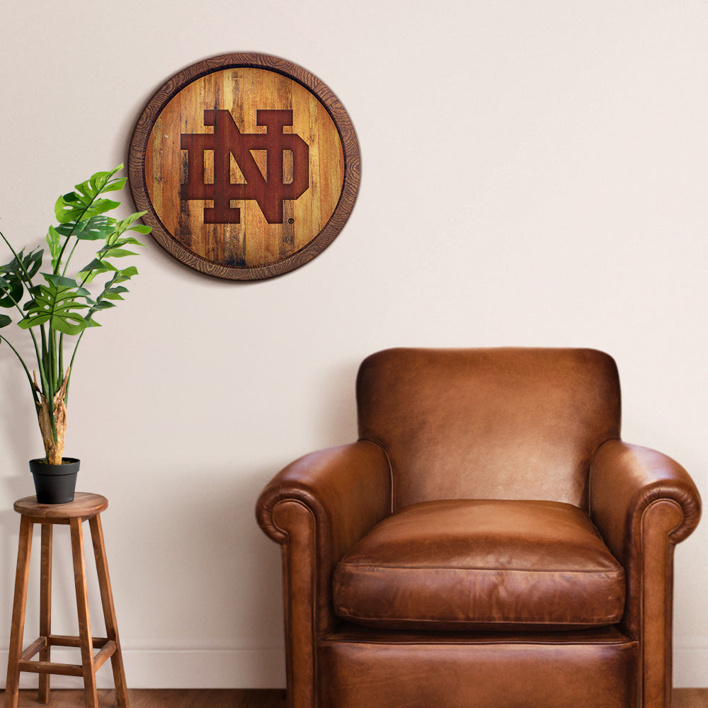 Notre Dame Fighting Irish Branded Barrel Top Sign Room View