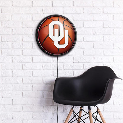 Oklahoma Sooners Basketball Slimline Round Lighted Wall Sign Room View