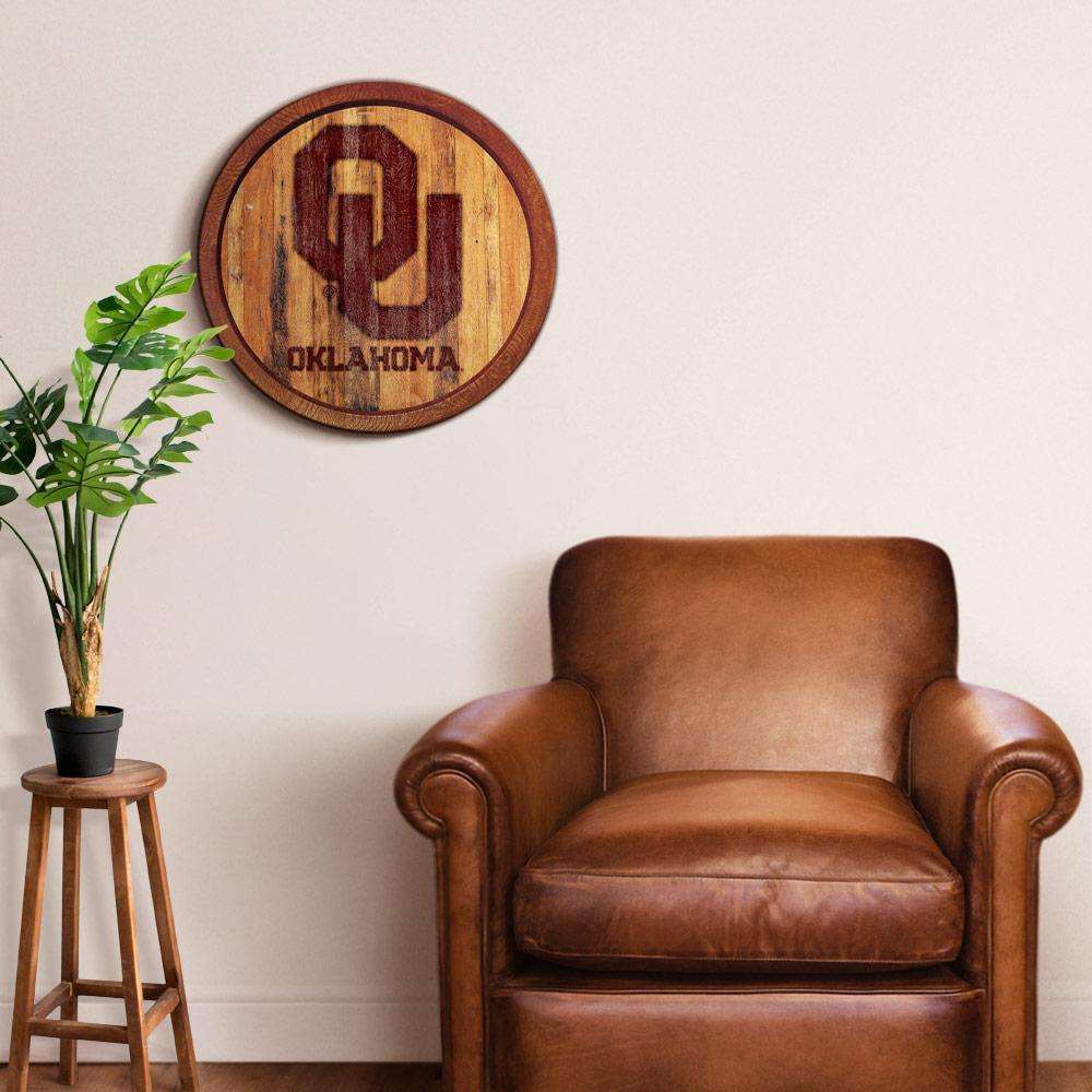 Oklahoma Sooners Branded Barrel Top Sign Room View