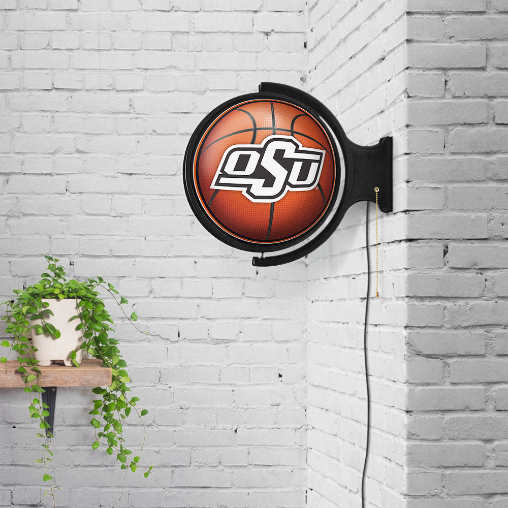 Oklahoma State Cowboys Round Basketball Rotating Wall Sign Room View