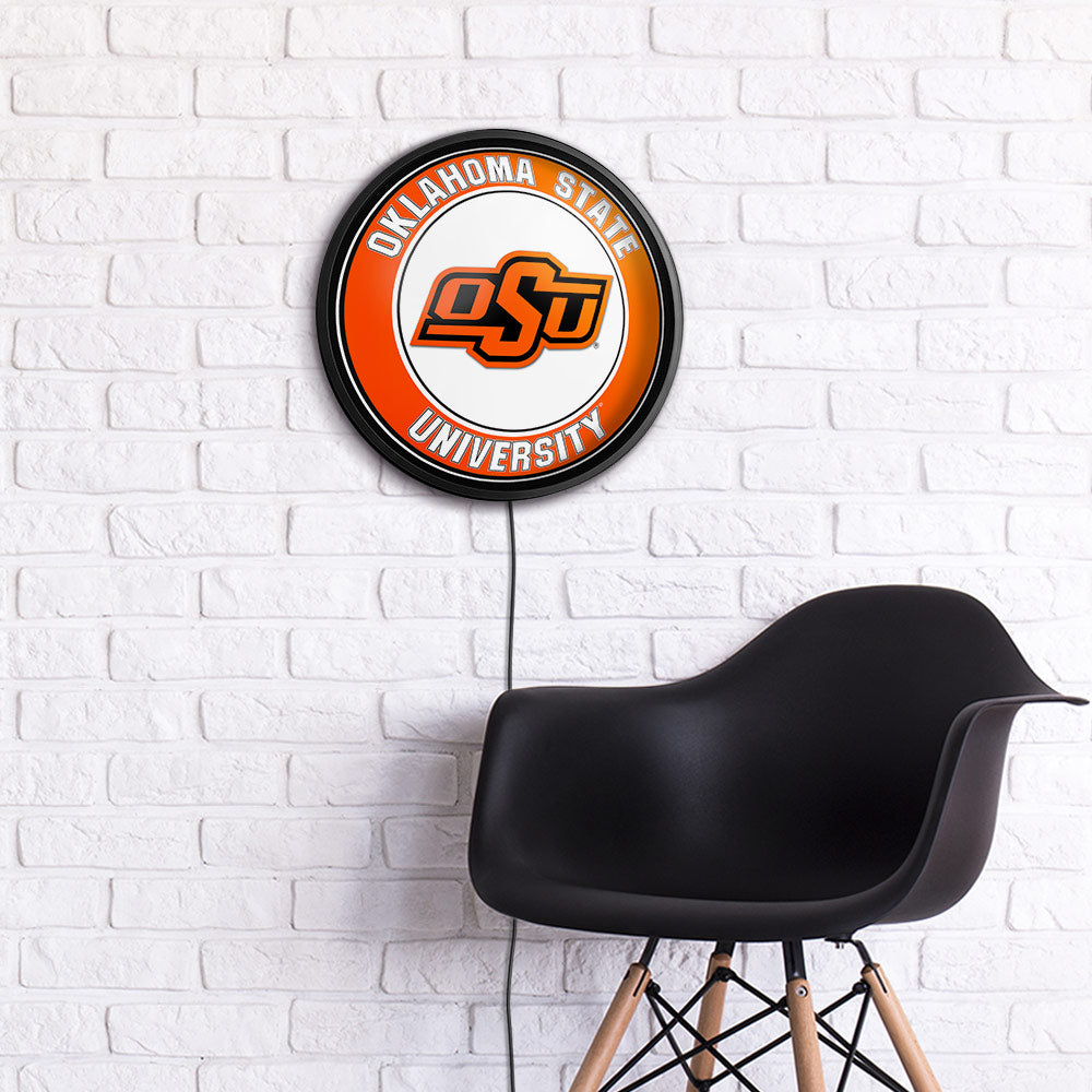 Oklahoma State Cowboys Slimline Round Lighted Wall Sign Room View