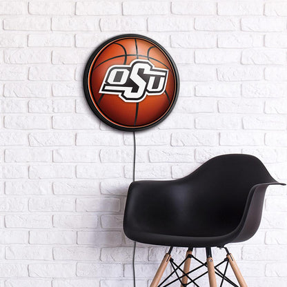 Oklahoma State Cowboys Basketball Slimline Round Lighted Wall Sign Room View