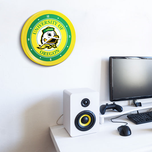 Oregon Ducks Ribbed Wall Clock Room View