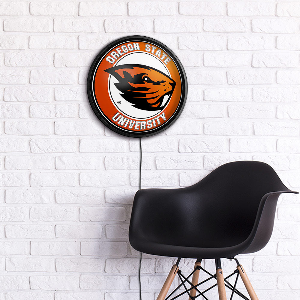 Oregon State Beavers Slimline Round Lighted Wall Sign Room View