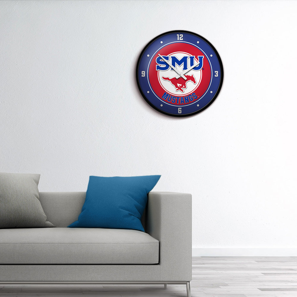SMU Mustangs Round Wall Clock Room View