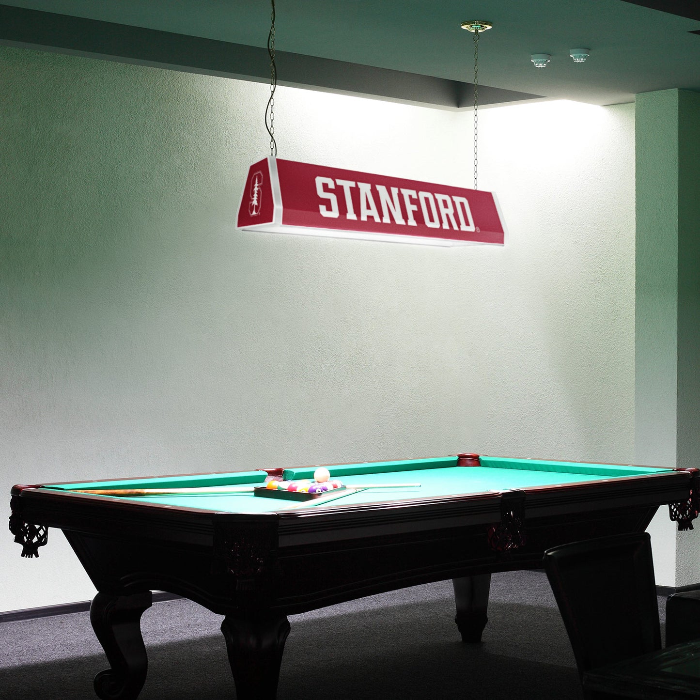 Stanford Cardinal Standard Pool Table Light Room View