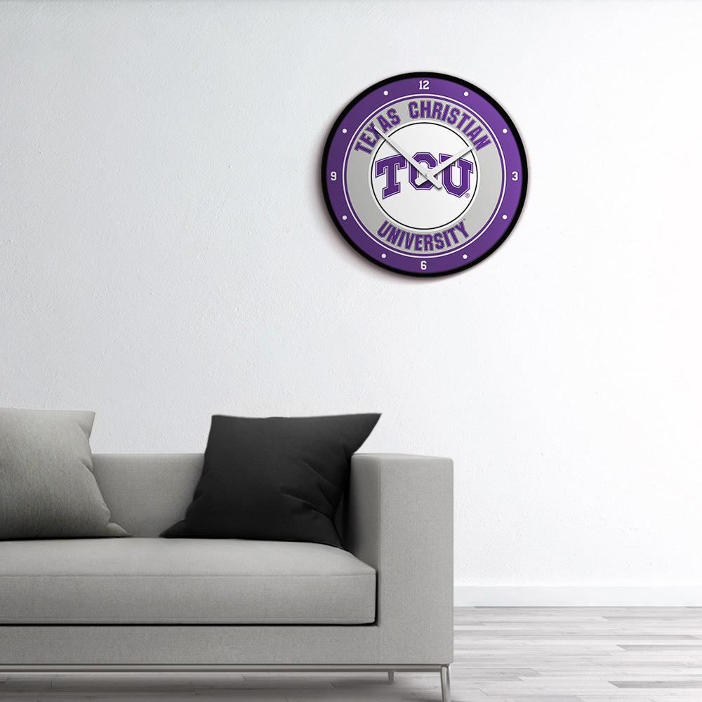 TCU Horned Frogs Round Wall Clock Room View