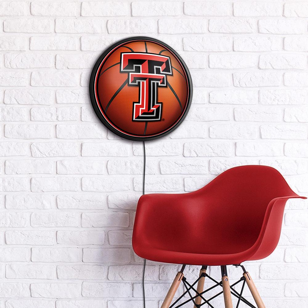 Texas Tech Red Raiders Basketball Slimline Round Lighted Wall Sign Room View