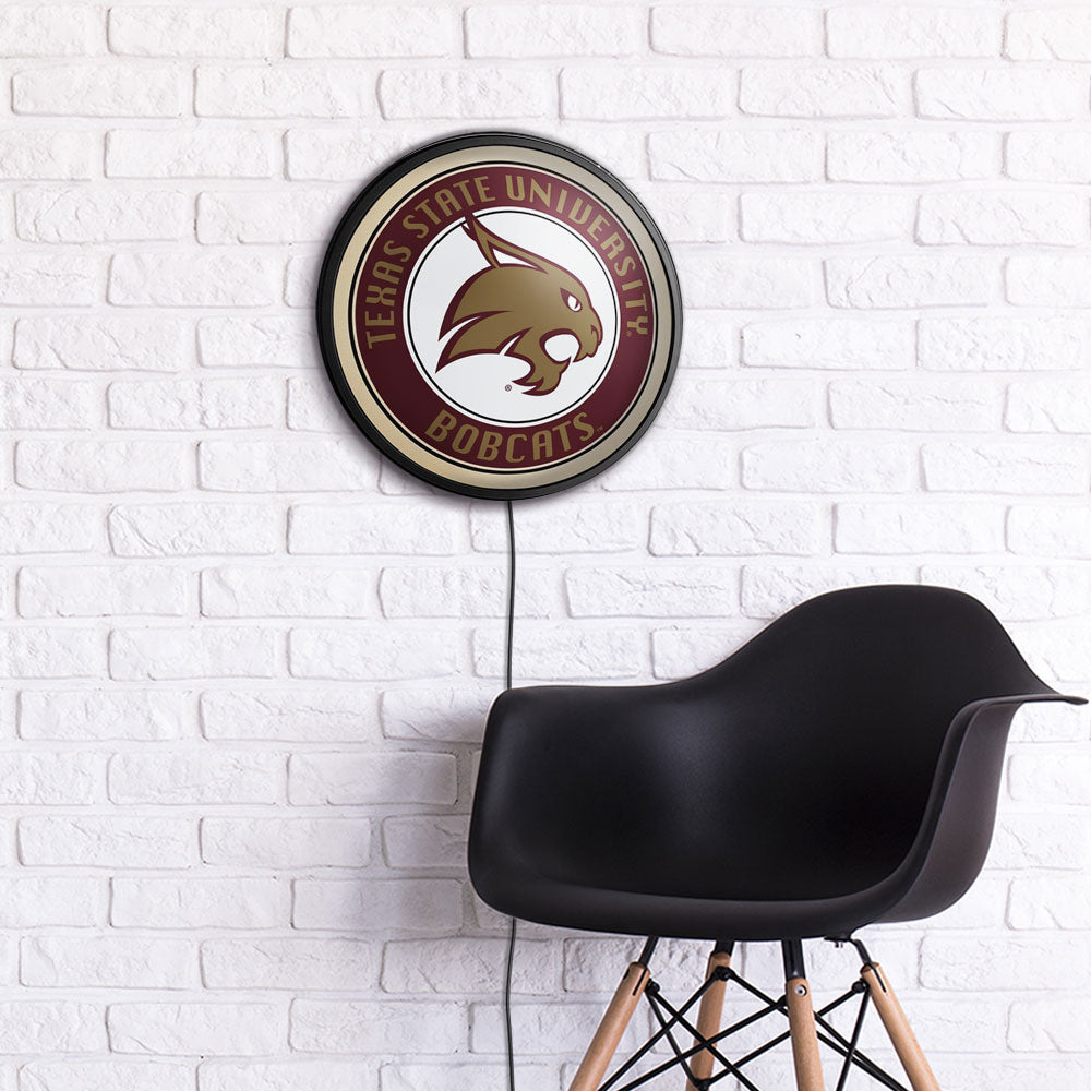Texas State Bobcats Slimline Round Lighted Wall Sign Room View