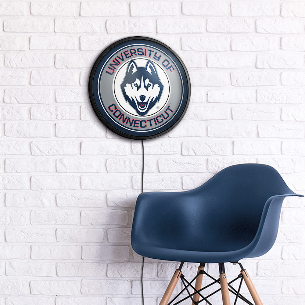 Connecticut Huskies Slimline Round Lighted Wall Sign