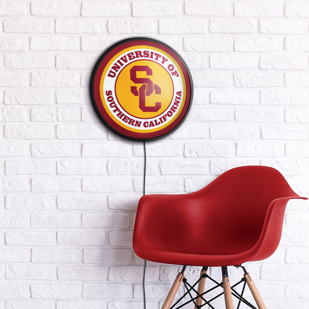 USC Trojans Slimline Round Lighted Wall Sign Room View