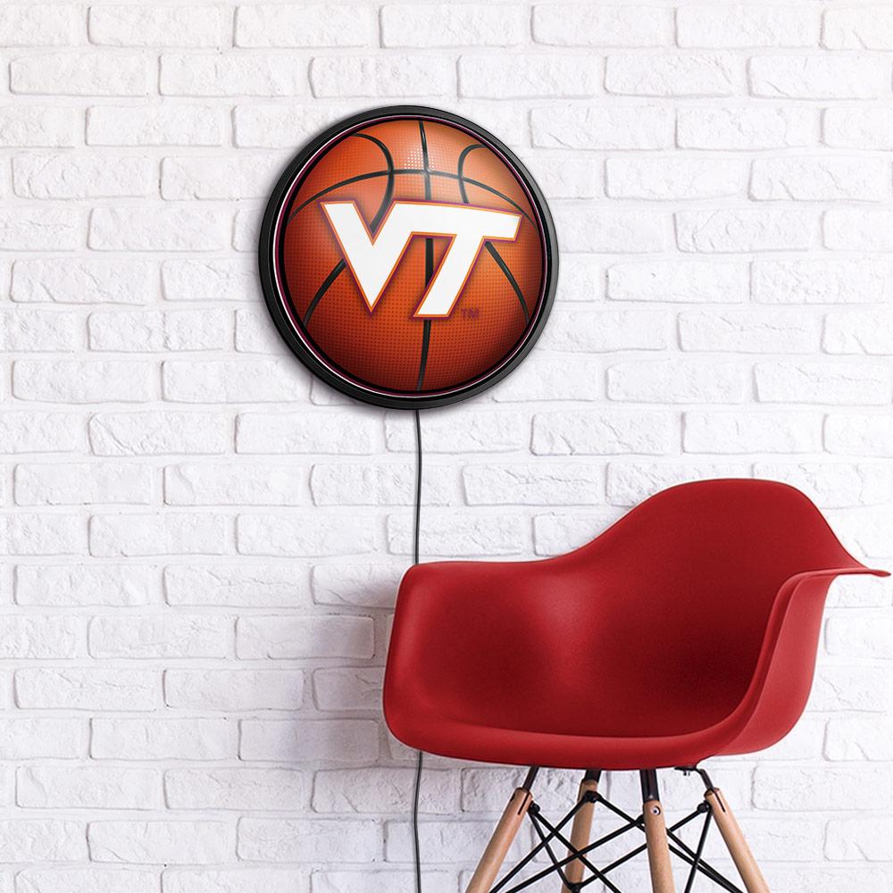 Virginia Tech Hokies Basketball Slimline Round Lighted Wall Sign Room View