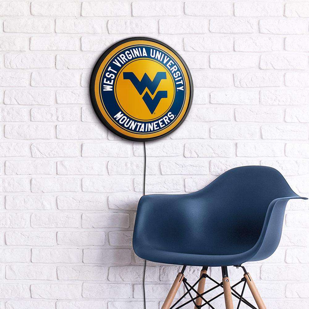 West Virginia Mountaineers Slimline Round Lighted Wall Sign Room View