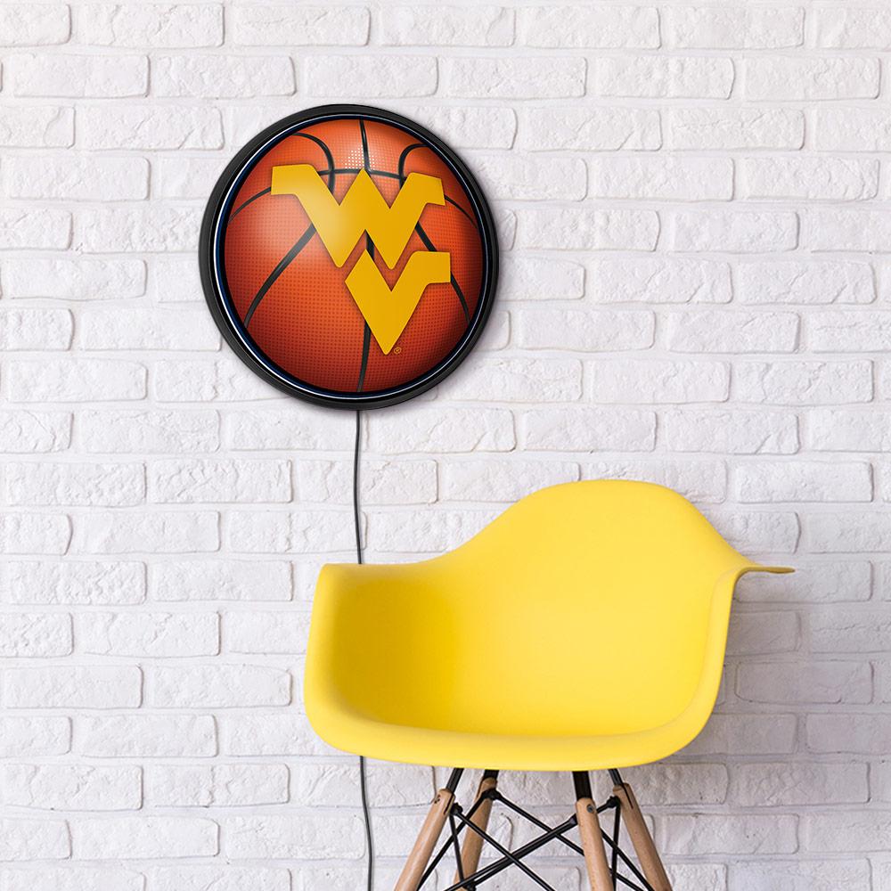 West Virginia Mountaineers Basketball Slimline Round Lighted Wall Sign Room View
