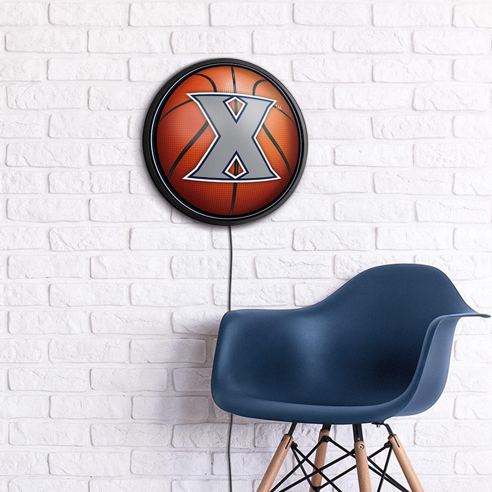 Xavier Musketeers Basketball Slimline Round Lighted Wall Sign Room View