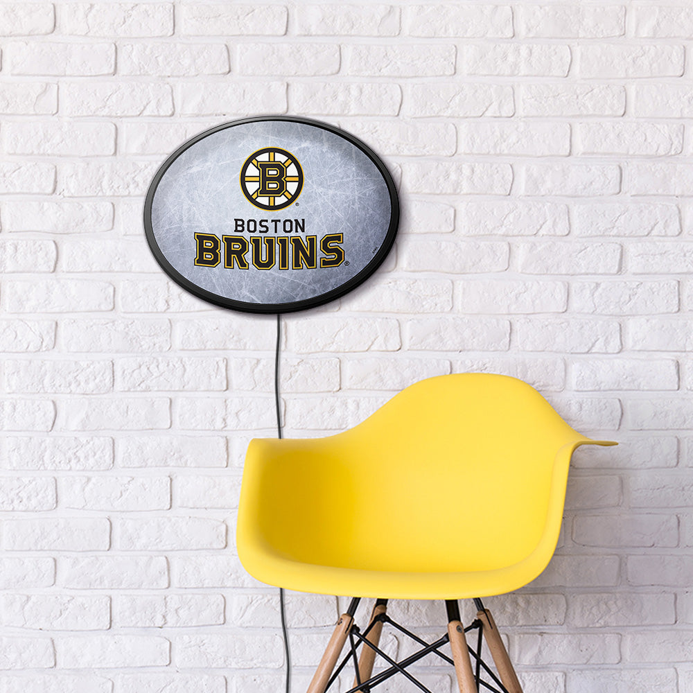 Boston Bruins Ice Rink Slimline Oval Lighted Wall Sign Room View
