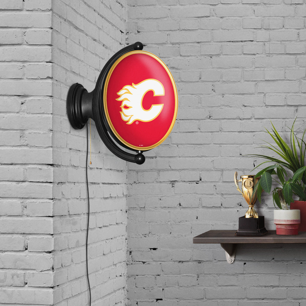 Calgary Flames Oval Rotating Wall Sign Room View