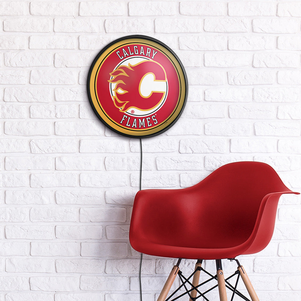 Calgary Flames Slimline Round Lighted Wall Sign Room View