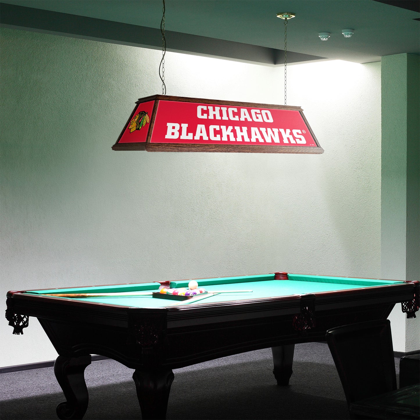 Chicago Blackhawks Premium Pool Table Light Room View