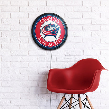 Columbus Blue Jackets Slimline Round Lighted Wall Sign Room View